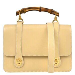 Gucci Beige Leather Bamboo 2way Handbag